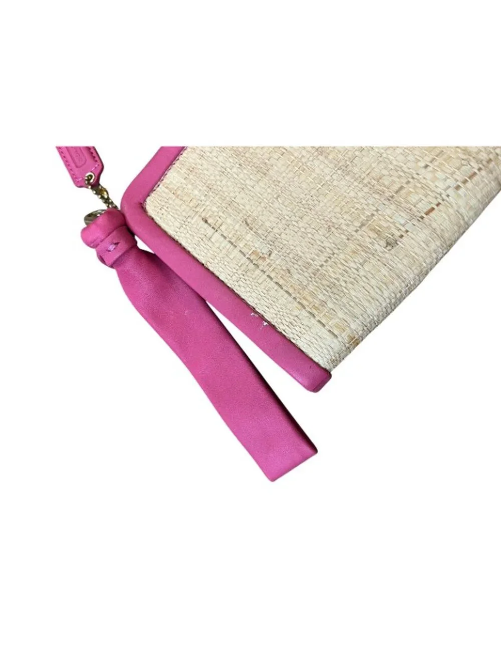 Coach Straw Pink Leather Wristlet Clutch Purse Vtg Wallet L0868-42474
